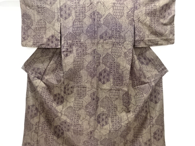 JAPANESE KIMONO / ANTIQUE HITOE KIMONO / SILK / HAND WOVEN TSUMUGI / CLASSICAL PATTERN